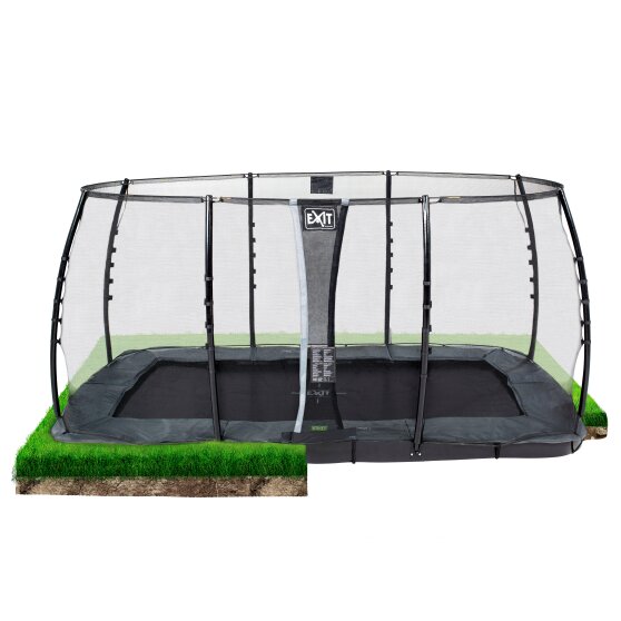 EXIT InTerra groundlevel trampoline 244x427cm met veiligheidsnet - grijs