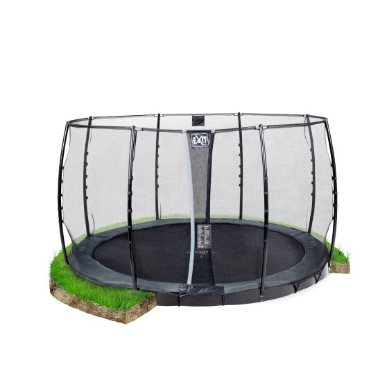 EXIT InTerra groundlevel trampoline ø366cm met veiligheidsnet - grijs