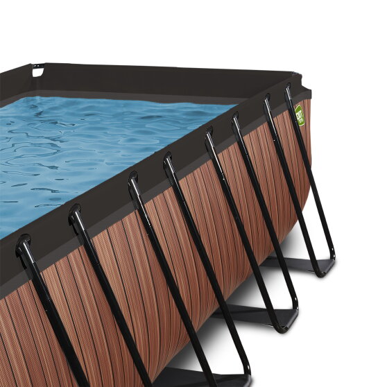 EXIT Wood zwembad 400x200x122cm met zandfilterpomp en overkapping en warmtepomp - bruin