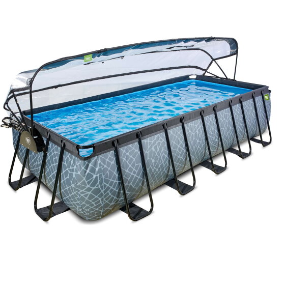 EXIT Stone zwembad 540x250x122cm met zandfilterpomp en overkapping en warmtepomp - grijs
