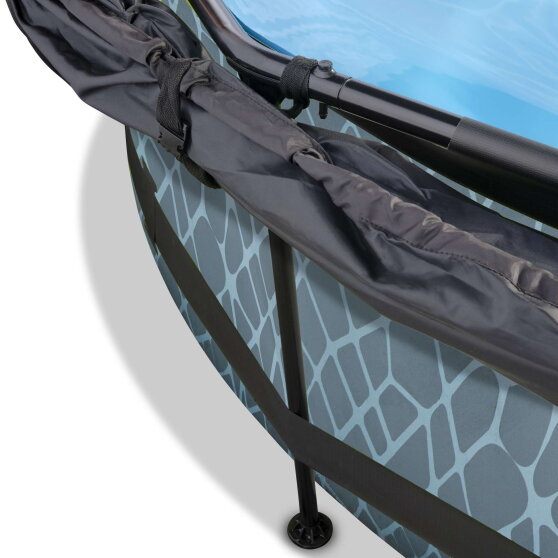 EXIT Stone zwembad &oslash;300x76cm met filterpomp en schaduwdoek - grijs