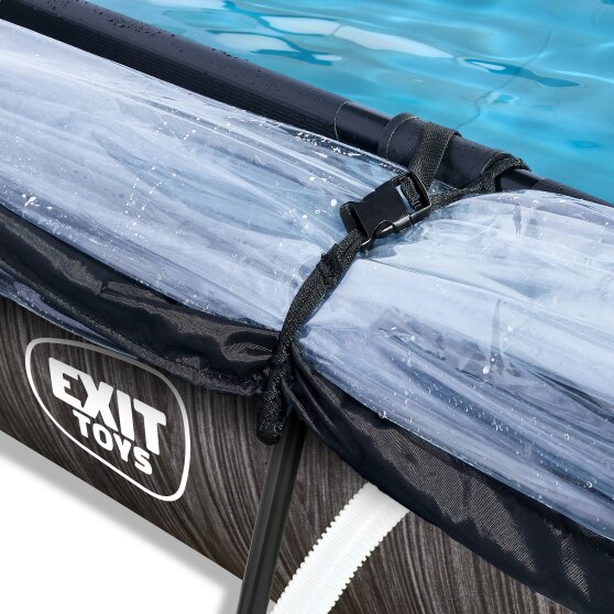 EXIT Black Wood zwembad 220x150x65cm met filterpomp en overkapping - zwart