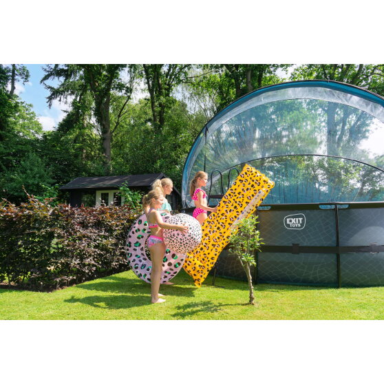 EXIT Wood zwembad &oslash;488x122cm met zandfilterpomp en overkapping - bruin