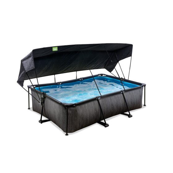 EXIT Black Wood zwembad 220x150x65cm met filterpomp en schaduwdoek - zwart