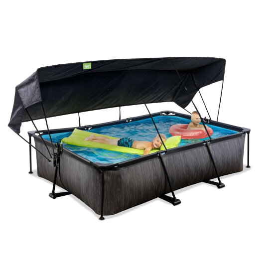EXIT Black Wood zwembad 300x200x65cm met filterpomp en schaduwdoek - zwart