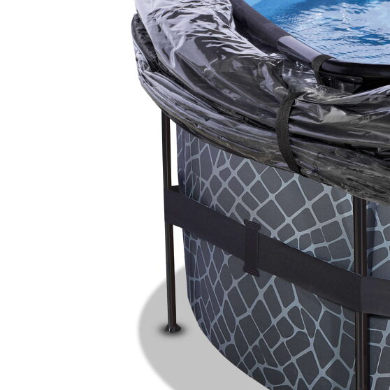 EXIT Stone zwembad &oslash;450x122cm met zandfilterpomp en overkapping en warmtepomp - grijs