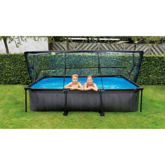 EXIT Black Wood zwembad 300x200x65cm met filterpomp en overkapping - zwart