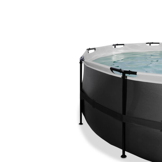 EXIT Black Leather zwembad &oslash;427x122cm met zandfilterpomp en overkapping - zwart