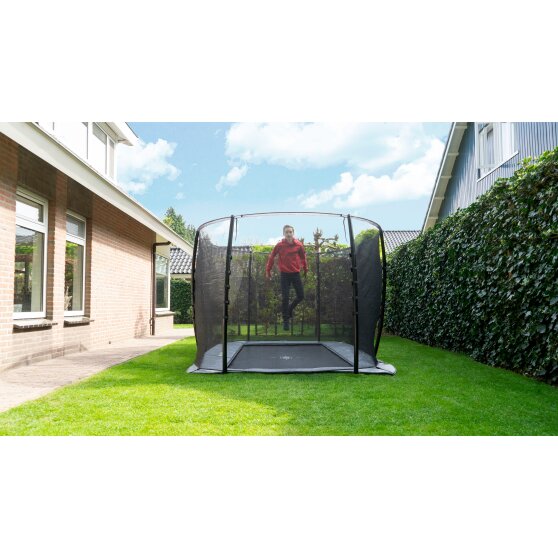 EXIT InTerra groundlevel trampoline 244x427cm met veiligheidsnet - grijs