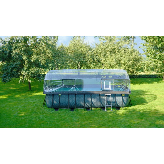 EXIT Stone zwembad 540x250x122cm met zandfilterpomp en overkapping - grijs