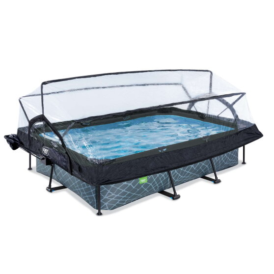 EXIT Stone zwembad 300x200x65cm met filterpomp en overkapping en schaduwdoek - grijs