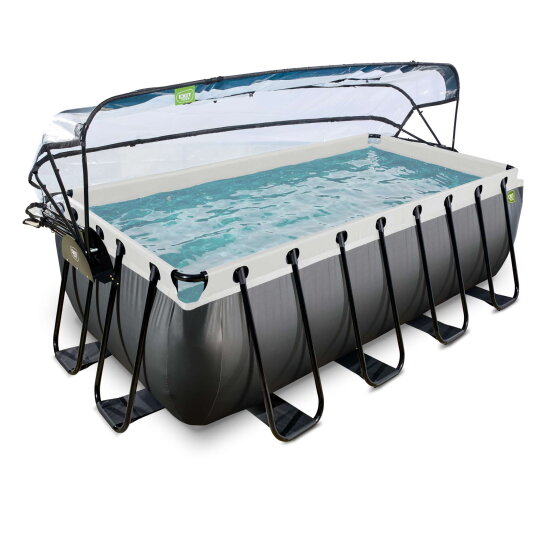 EXIT Black Leather zwembad 400x200x122cm met zandfilterpomp en overkapping en accessoire set - zwart