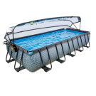 EXIT Stone zwembad 540x250x100cm met zandfilterpomp en overkapping en warmtepomp - grijs