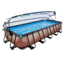 EXIT Wood zwembad 540x250x100cm met zandfilterpomp en overkapping en warmtepomp - bruin