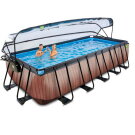 EXIT Wood zwembad 540x250x122cm met zandfilterpomp en overkapping - bruin
