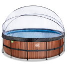 EXIT Wood zwembad ø450x122cm met zandfilterpomp en overkapping en warmtepomp - bruin