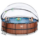 EXIT Wood zwembad ø450x122cm met zandfilterpomp en overkapping en warmtepomp - bruin