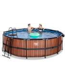 EXIT Wood zwembad ø450x122cm met zandfilterpomp en overkapping en warmtepomp - bruin