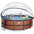 EXIT Wood zwembad ø450x122cm met zandfilterpomp en overkapping en warmtepomp - bruin