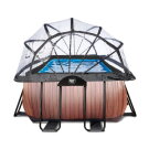 EXIT Wood zwembad 540x250x122cm met zandfilterpomp en overkapping en warmtepomp - bruin