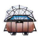 EXIT Wood zwembad 400x200x122cm met zandfilterpomp en overkapping - bruin