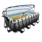 EXIT Black Leather zwembad 400x200x122cm met zandfilterpomp en overkapping en warmtepomp - zwart