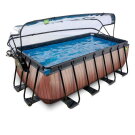EXIT Wood zwembad 400x200x122cm met zandfilterpomp en overkapping - bruin