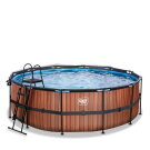 EXIT Wood zwembad &oslash;427x122cm met zandfilterpomp en overkapping en warmtepomp - bruin
