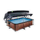 EXIT Wood zwembad 220x150x65cm met filterpomp en overkapping en schaduwdoek - bruin