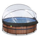 EXIT Wood zwembad &oslash;427x122cm met zandfilterpomp en overkapping en warmtepomp - bruin