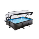 EXIT Black Wood zwembad 220x150x65cm met filterpomp en overkapping - zwart