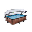 EXIT Wood zwembad 220x150x65cm met filterpomp en overkapping - bruin