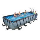 EXIT Stone zwembad 540x250x100cm met zandfilterpomp en overkapping en warmtepomp - grijs