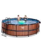 EXIT Wood zwembad ø450x122cm met zandfilterpomp en overkapping en warmtepomp - bruin