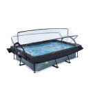 EXIT Stone zwembad 220x150x65cm met filterpomp en overkapping en schaduwdoek - grijs