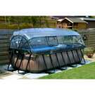 EXIT Stone zwembad 400x200x100cm met zandfilterpomp en overkapping - grijs