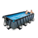 EXIT Stone zwembad 400x200x100cm met zandfilterpomp en overkapping en warmtepomp - grijs