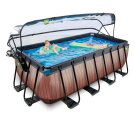 EXIT Wood zwembad 400x200x122cm met zandfilterpomp en overkapping en warmtepomp - bruin