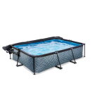 EXIT Stone zwembad 300x200x65cm met filterpomp en overkapping en schaduwdoek - grijs
