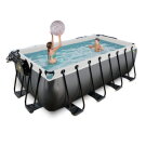 EXIT Black Leather zwembad 400x200x122cm met zandfilterpomp en overkapping en accessoire set - zwart