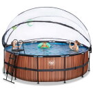 EXIT Wood zwembad ø450x122cm met zandfilterpomp en overkapping en warmtepomp - bruin