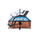 EXIT Wood zwembad 220x150x65cm met filterpomp en overkapping - bruin