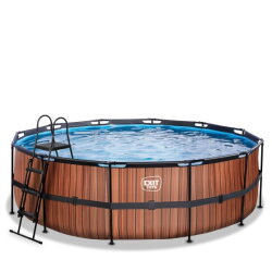 EXIT Wood zwembad ø450x122cm met zandfilterpomp - bruin