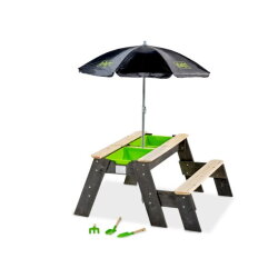 EXIT Aksent zand-, water- en picknicktafel (1 bankje) met parasol en tuingereedschap