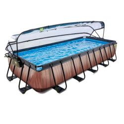 EXIT Wood zwembad 540x250x100cm met zandfilterpomp en overkapping en warmtepomp - bruin