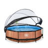 EXIT Wood zwembad ø300x76cm met filterpomp en overkapping - bruin