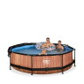 EXIT Wood zwembad ø300x76cm met filterpomp en schaduwdoek - bruin