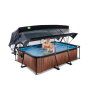 EXIT Wood zwembad 220x150x65cm met filterpomp en overkapping en schaduwdoek - bruin