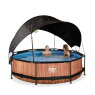 EXIT Wood zwembad ø300x76cm met filterpomp en schaduwdoek - bruin