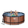 EXIT Wood zwembad ø360x122cm met zandfilterpomp en overkapping en warmtepomp - bruin
